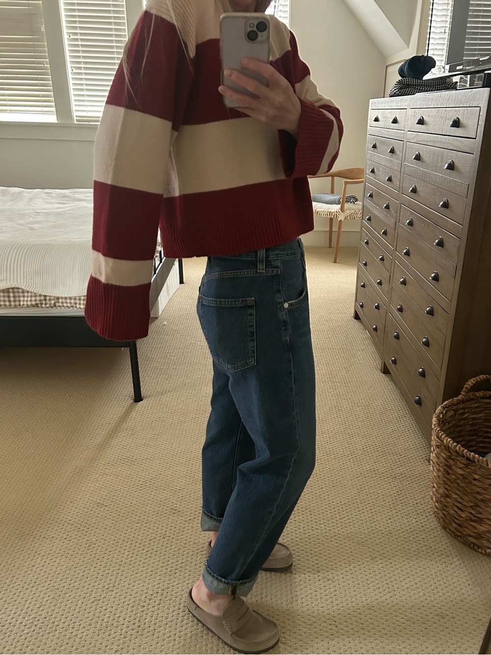 J. Crew Wide-Striped Crewneck Sweater in Burgundy and Cream NWOT